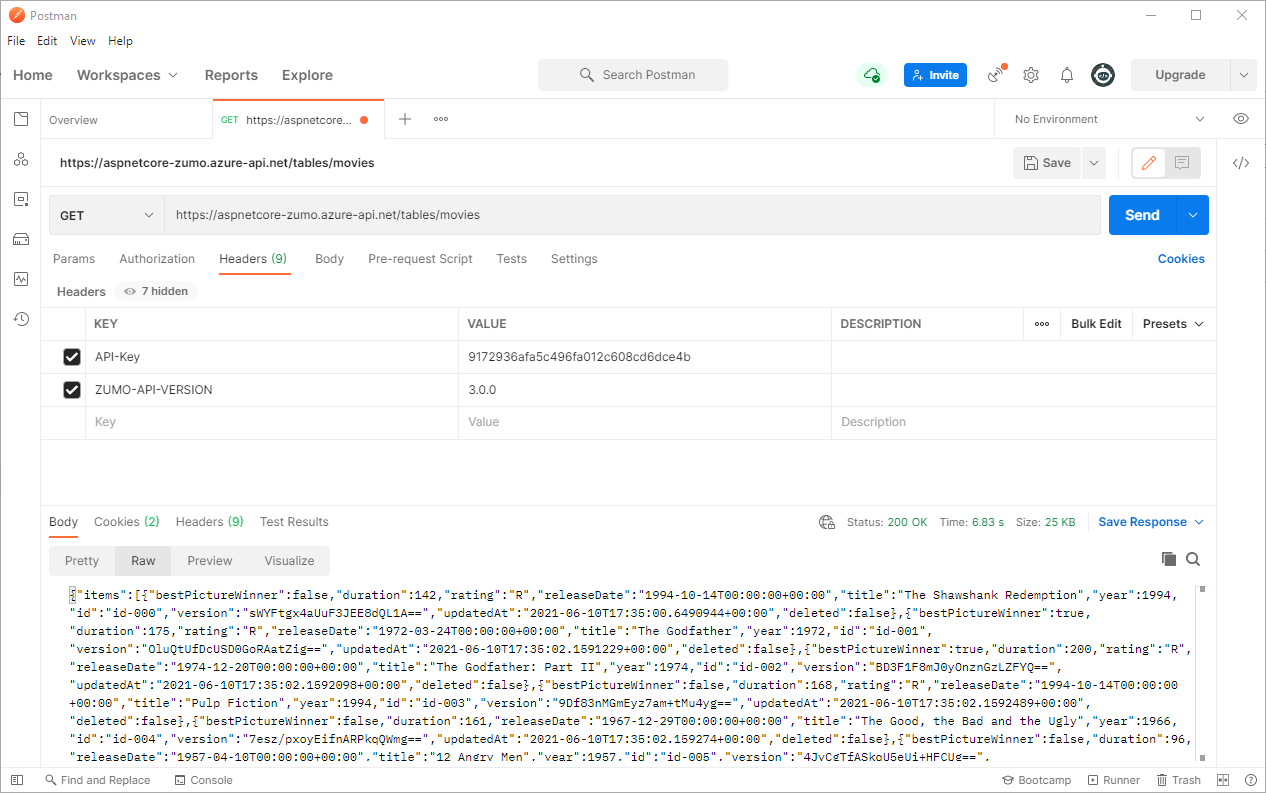 Sending a request with the API Key with Postman