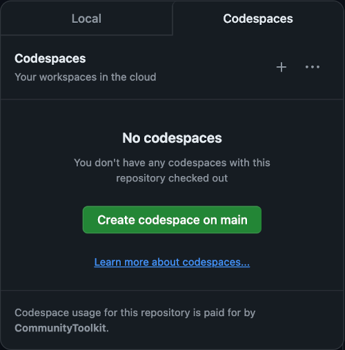 Screen shot of the Codespaces initializer